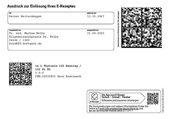 Neuer Ausdruck des eRezeptes mit Barkode.
