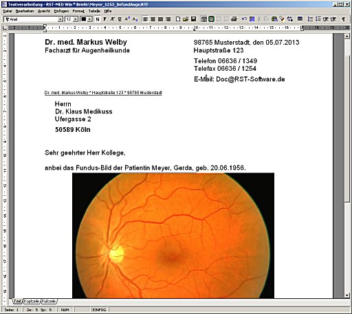 Die komfortable Textverarbeitung in RST-MED Win. Klick zur Vergrößerung.